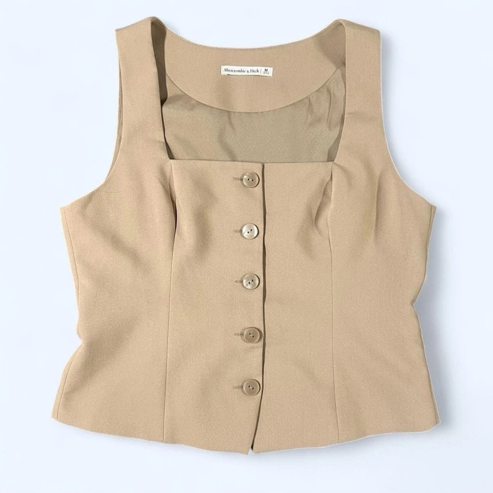 Beige Button-Down Women's Top